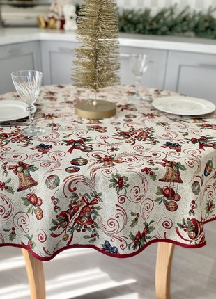 Christmas tapestry tablecloth for round table ø140 cm (55 in), with gold lurex4 photo