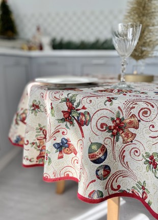 Christmas tapestry tablecloth for round table ø140 cm (55 in), with gold lurex2 photo