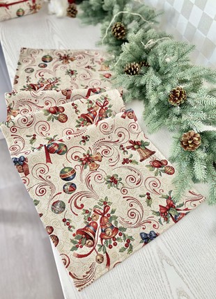 Christmas tapestry table runner  37x100 cm. (14x39 in) with gold lurex