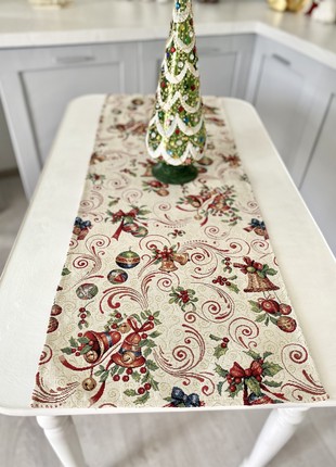 Christmas tapestry table runner  45x140 cm. (17x55 in) with gold lurex2 photo