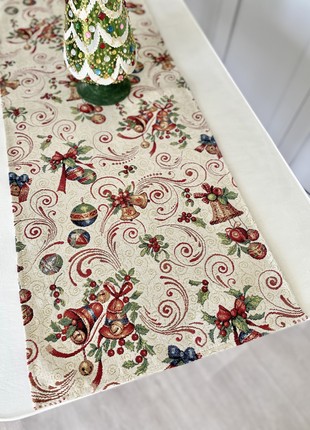 Christmas tapestry table runner  45x140 cm. (17x55 in) with gold lurex3 photo