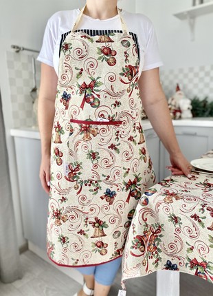 Tapestry kitchen apron with Christmas print