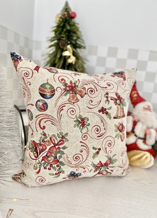 Christmas decorative tapestry pillowcase with gold lurex 45*45 cm. two-sided2 photo