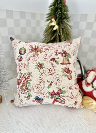 Christmas decorative tapestry pillowcase with gold lurex 45*45 cm. two-sided