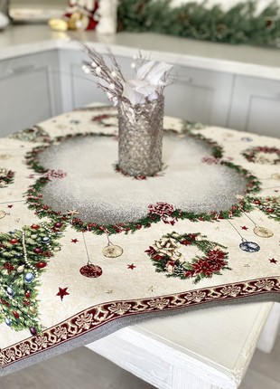 Christmas tapestry tablecloth  98 x 98 cm. (39x39 in) festive tablecloth2 photo