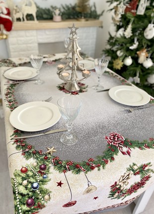 Christmas tapestry tablecloth 54x86 in (137 x 220 cm.) festive tablecloth5 photo