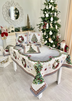 Christmas tapestry tablecloth 54x94 in (137 x 240 cm.) festive tablecloth7 photo
