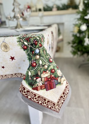 Christmas tapestry tablecloth 54x94 in (137 x 240 cm.) festive tablecloth4 photo
