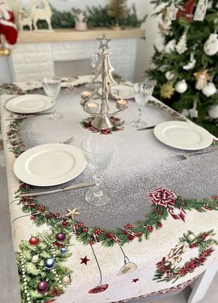Christmas tapestry tablecloth 54x94 in (137 x 240 cm.) festive tablecloth2 photo