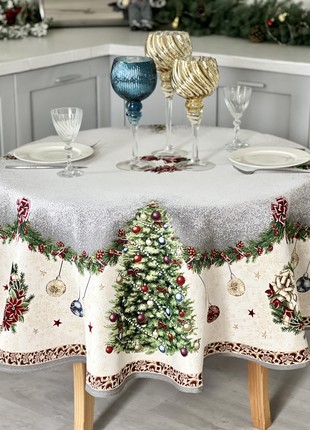Christmas tapestry tablecloth for round table ø137 cm (55 in), round festive tablecloth2 photo