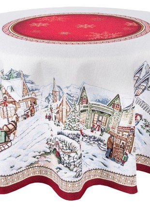 Christmas tapestry tablecloth for round table ø180 cm (71 in), round festive tablecloth6 photo