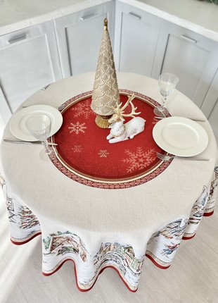 Christmas tapestry tablecloth for round table ø180 cm (71 in), round festive tablecloth5 photo