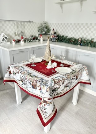 Christmas tapestry tablecloth 54x54 in (137 x 137 cm.) festive tablecloth2 photo