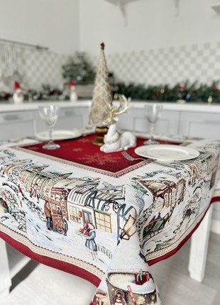 Christmas tapestry tablecloth 54x54 in (137 x 137 cm.) festive tablecloth4 photo