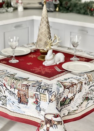 Christmas tapestry tablecloth 54x54 in (137 x 137 cm.) festive tablecloth6 photo