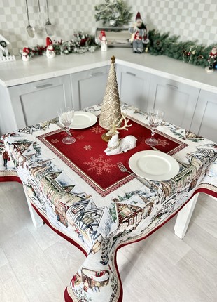 Christmas tapestry tablecloth 54x54 in (137 x 137 cm.) festive tablecloth