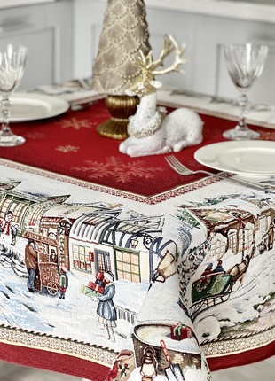 Christmas tapestry tablecloth 54x54 in (137 x 137 cm.) festive tablecloth7 photo