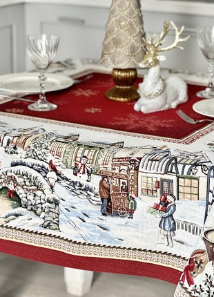 Christmas tapestry tablecloth 54x70 in (137 x 176 cm.) festive tablecloth7 photo