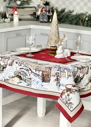 Christmas tapestry tablecloth 54x94 in (137 x 240 cm.) festive tablecloth3 photo