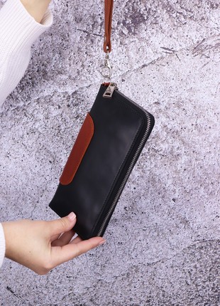 Leather men's wallet with zip around and wristlet / Black&Brown - 30069 photo