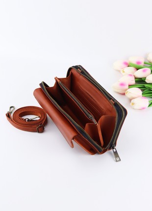 Leather shoulder bag clutch for women with phone pocket/ Brown Crossbody Wallet - 10104 photo