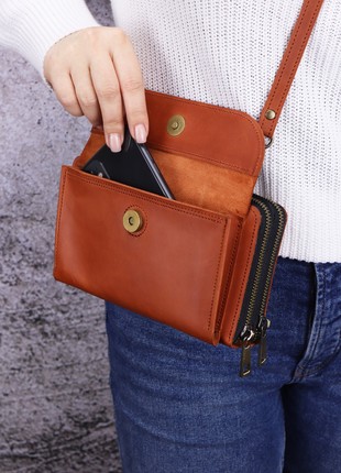 Leather shoulder bag clutch for women with phone pocket/ Brown Crossbody Wallet - 10109 photo