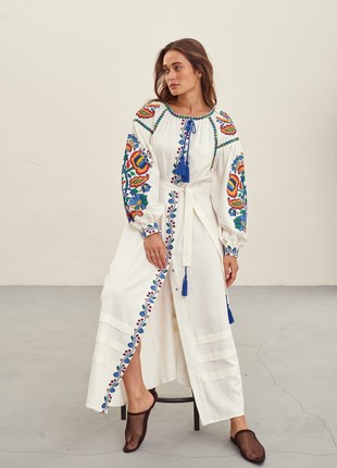 100% Linen Dress - Vyshyvanka - with Real Embroidery - Modern Designed Women's Ukrainian National Dress1 photo