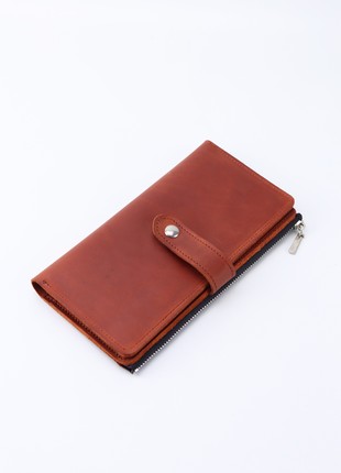 Women`s long slim leather clutch - wallet on zipper for iPhone/ Brown - 30313 photo