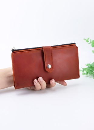 Women`s long slim leather clutch - wallet on zipper for iPhone/ Brown - 30319 photo