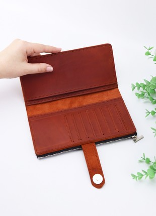 Women`s long slim leather clutch - wallet on zipper for iPhone/ Brown - 30318 photo