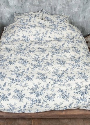 BLUE Rose linen bed linen set. EURO1 photo