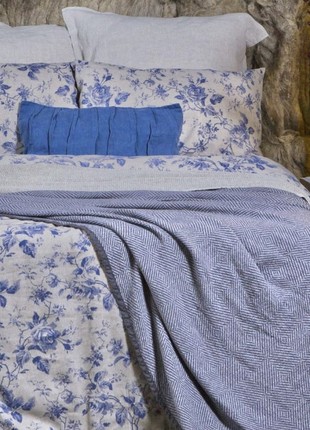 BLUE Rose linen bed linen set. EURO4 photo
