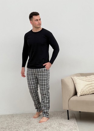 Men's COZY Flannel Home Pajamas (Pants+Longsleeve) Gray Cell F900P+L02