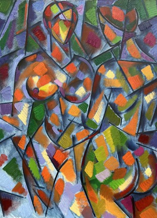 Abstract oil painting two girls Peter Tovpev nDobr779
