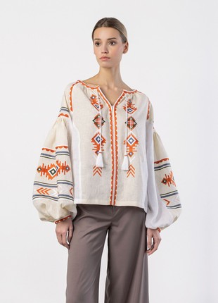 Linen embroidered shirt in boho style Pole