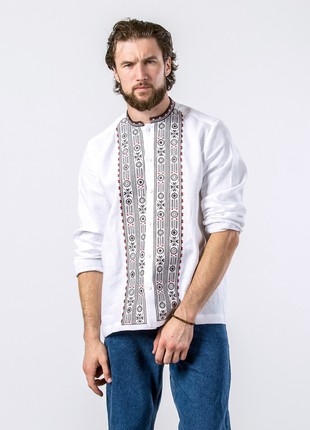 White shirt with geometric ornament and buttons KOLOS