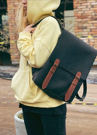 Handmade Laptop Canvas Leather Backpack2 photo