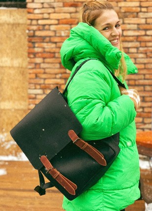 Handmade Laptop Canvas Leather Backpack3 photo