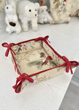 Christmas basket for sweets and cookies . Tapestry bread basket.1 photo