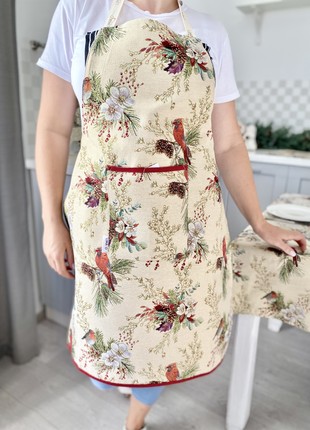 Tapestry kitchen apron with Christmas print