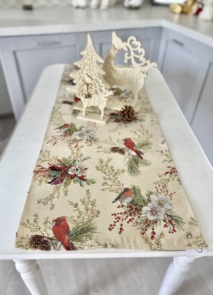 Christmas tapestry table runner  37x100 cm.(14x39 in) with silver lurex
