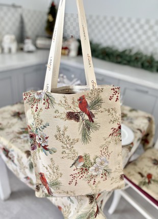 Christmas tapestry time shopping bag. Winter ornaments shoulder bag.2 photo