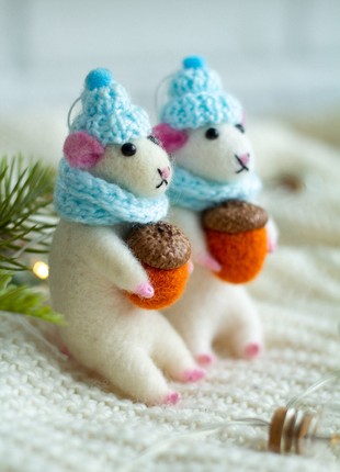 Christmas wool mouses ornaments set of 2