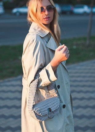 Crochet light gray handbag for women2 photo