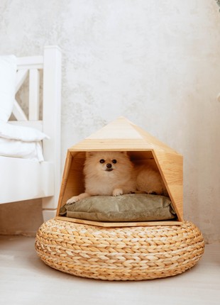 House-bed design for cats and dogs made of natural wood CAVE 45x45x40 Ash