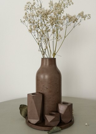 Set of concrete candle holders brown2 photo