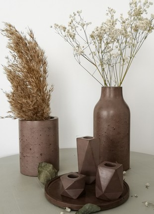 Set of concrete candle holders brown9 photo