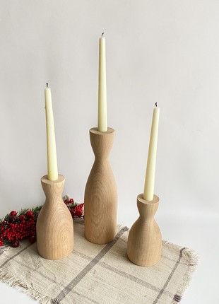 Handmade candlesticks set of 3, decorative rustic  wooden vase6 photo