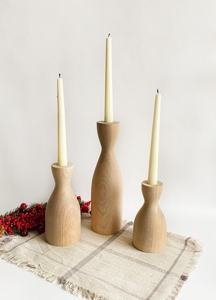 Handmade candlesticks set of 3, decorative rustic  wooden vase