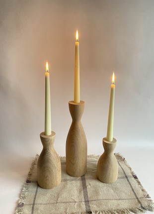 Handmade candlesticks set of 3, decorative rustic  wooden vase2 photo